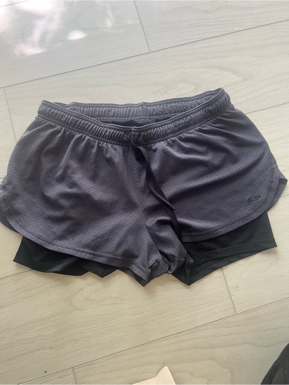 Champion Women's Double-Layer Athletic Shorts in Charcoal and Black